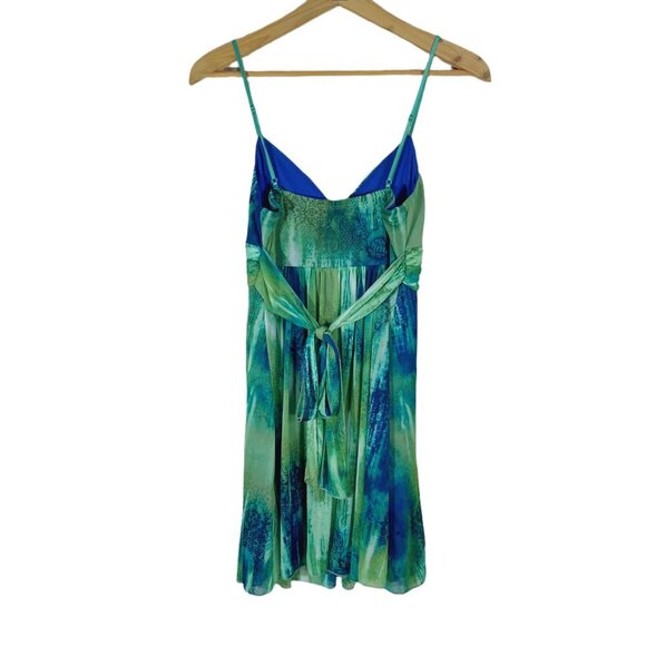 y2k Vintage Ruby Rox Vintage Green and Blue Tie Dye Chiffon Dress Women's Size M - Picture 3 of 8